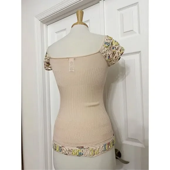 Vintage Christian Lacroix Embroidered Beaded Sequin Knit Silk Top Size Large - Picture 6 of 8
